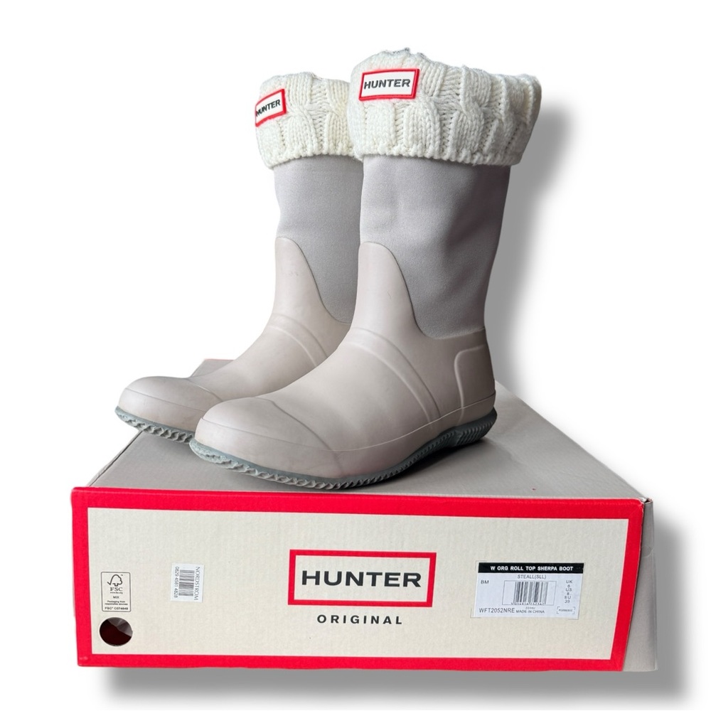 Hunter Original Insulated Roll Top Sherpa Boots Steall Size 8 +